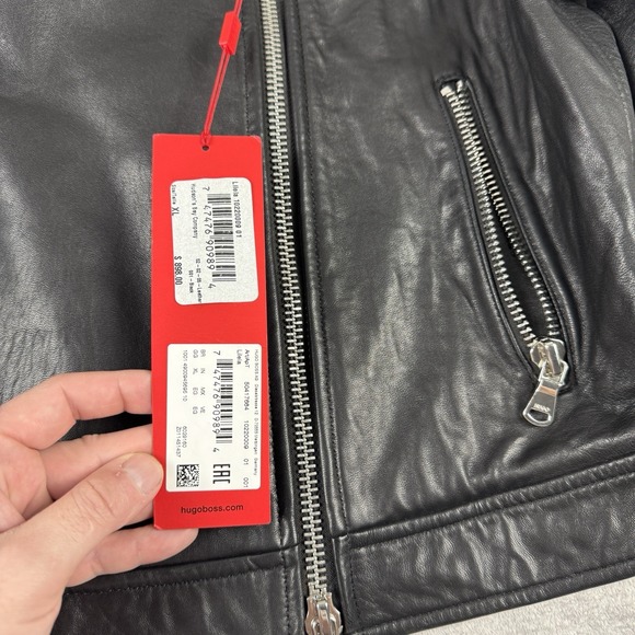 Hugo Boss Jacket Mens Large Black Lambskin Leather Soft Red Lable Motorcycle - Picture 2 of 15